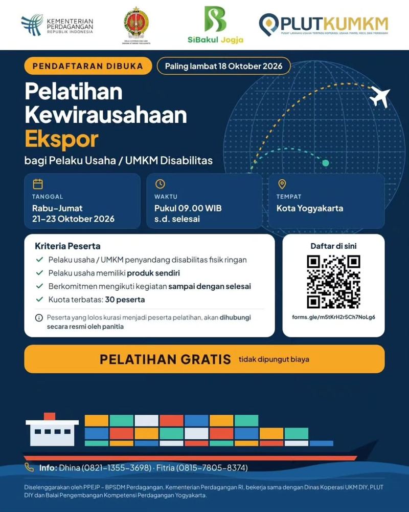 Kemendag Gelar Pelatihan Ekspor Gratis untuk 30 UMKM Disabilitas di Yogyakarta