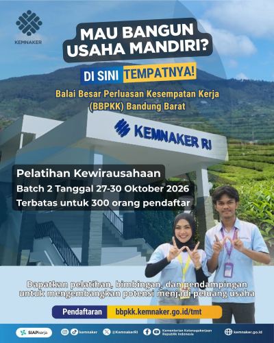 Kemnaker Buka Pelatihan Kewirausahaan Gratis Batch 2 2026 di Lembang, 300 Peserta